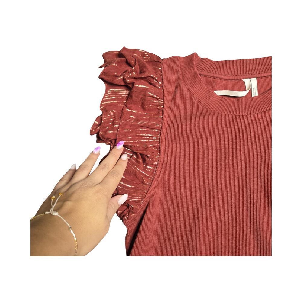 Anthropologie Lurex Ruffle Sleeve Women's Top Size: S - Picture 3 of 5